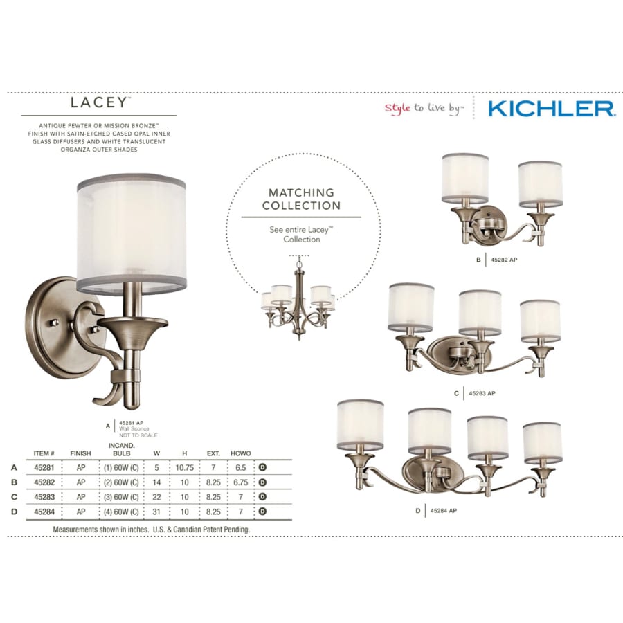 The Kichler Lacey Collection in Antique Pewter from the Kichler Catalog.