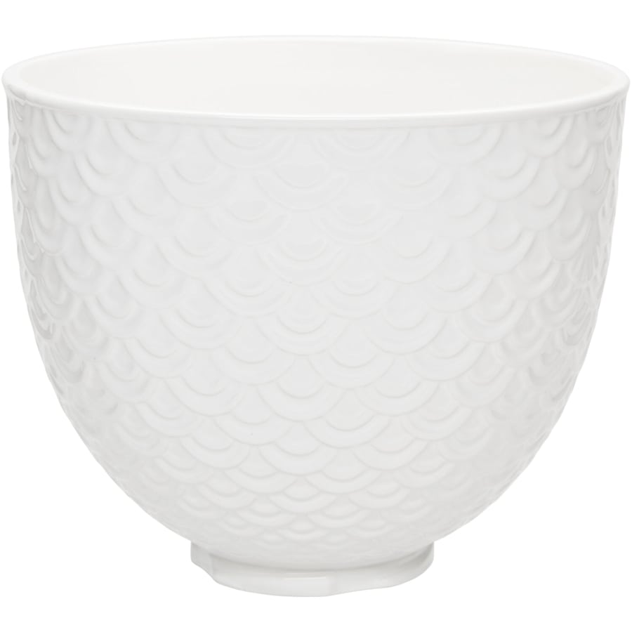 KitchenAid 12 Inch 5 Quart Titanium Reinforced Textured Ceramic Bowl for Tilt-Head Stand Mixers White Mermaid Lace