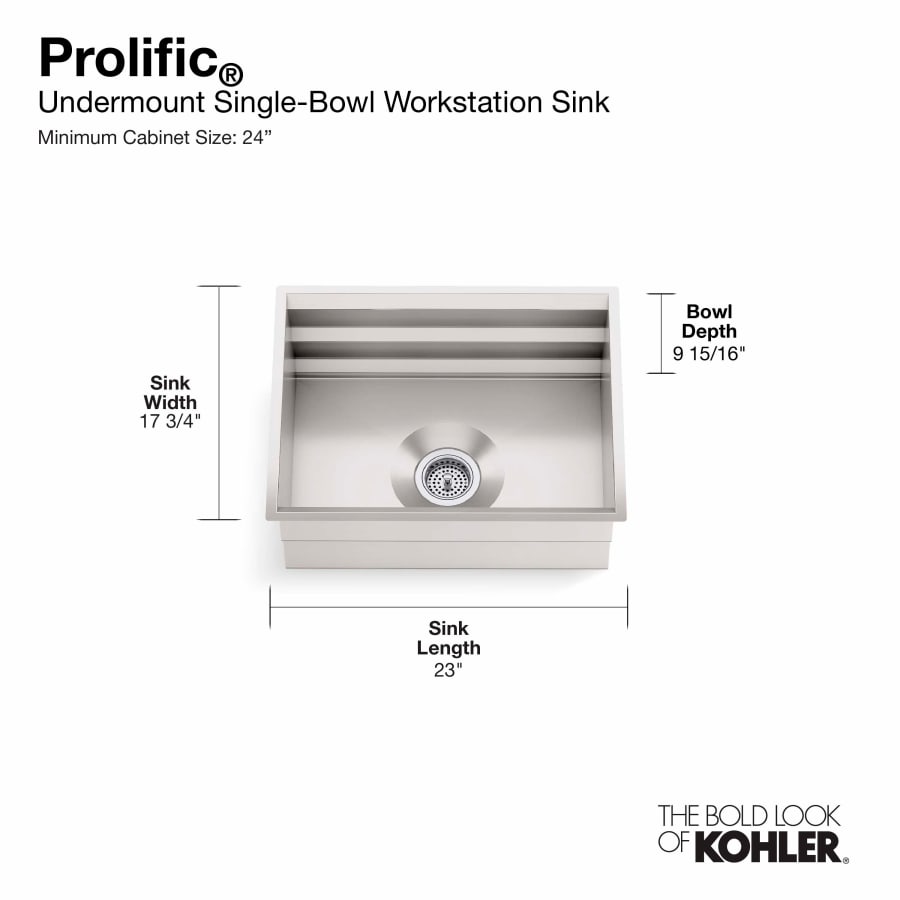 KOHLER Prolific Undermount Stainless Steel 23 in. Single Bowl Kitchen Sink with Bonus Bamboo Cutting Boards (6 piece)