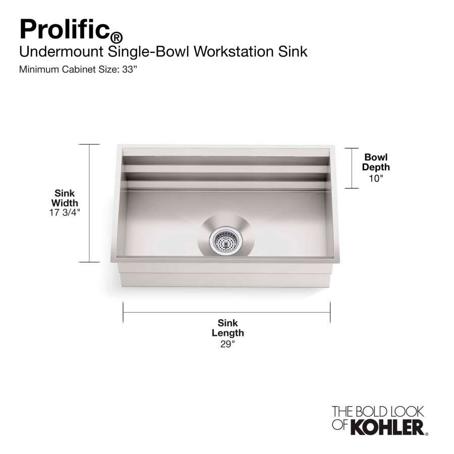 KOHLER Prolific Undermount Stainless Steel 29 in. L Single Bowl Kitchen Sink