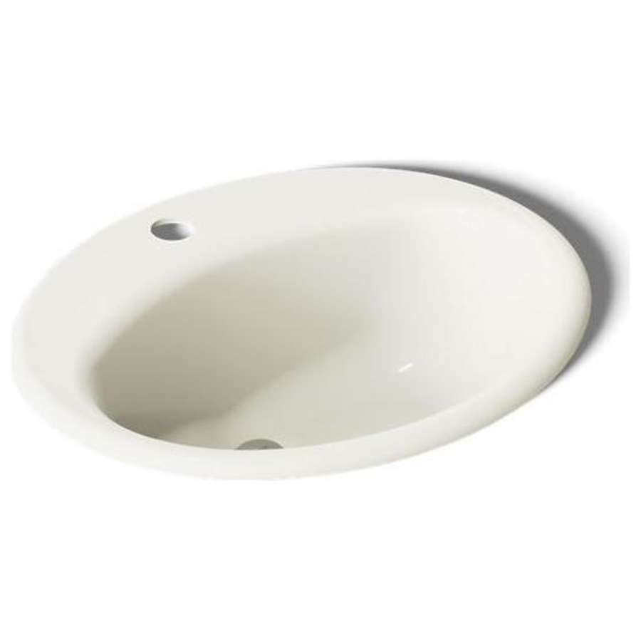 Kohler Farmington 19-1/4" Oval Cast Iron Drop In Bathroom Sink with Overflow and Single Faucet Hole Biscuit