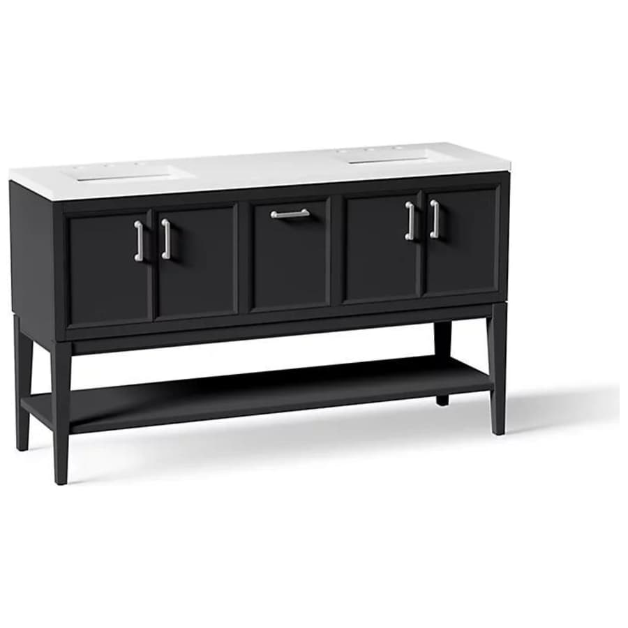 Kohler Winnow 60" Free Standing Double Basin Vanity Set with Cabinet, and Quartz Vanity Top Slate Grey
