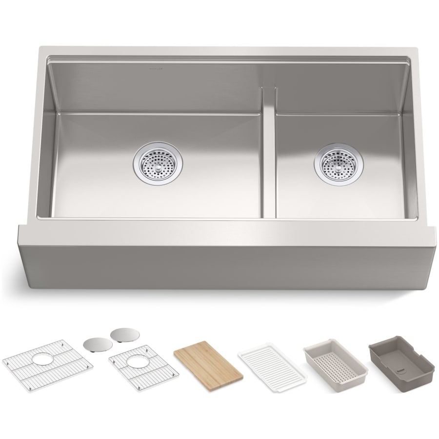 KOHLER Strive 35-1/2 in. Undermount Double Bowl Stainless Steel Workstation Kitchen Sink