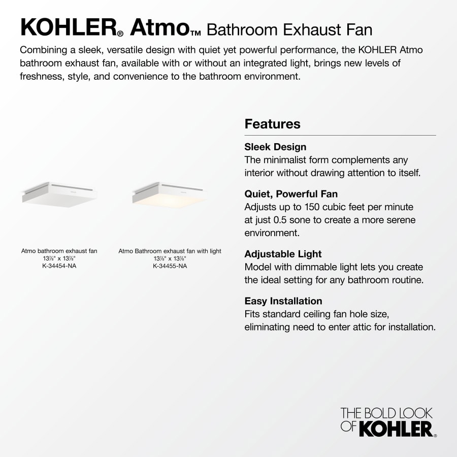 KOHLER Atmo 150 CFM Square Bathroom Exhaust Fan with Light in White