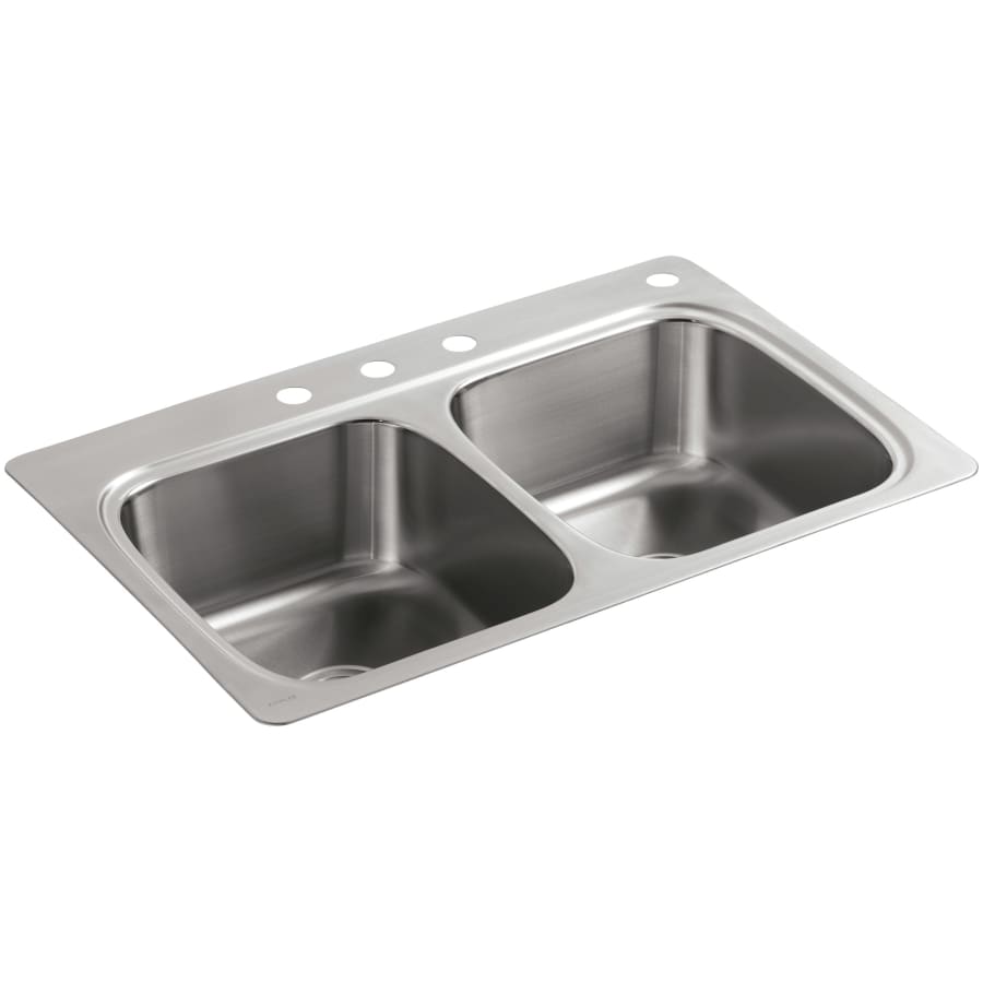KOHLER Verse Drop-In Stainless Steel 33 in. 4-Hole Double Bowl Kitchen Sink