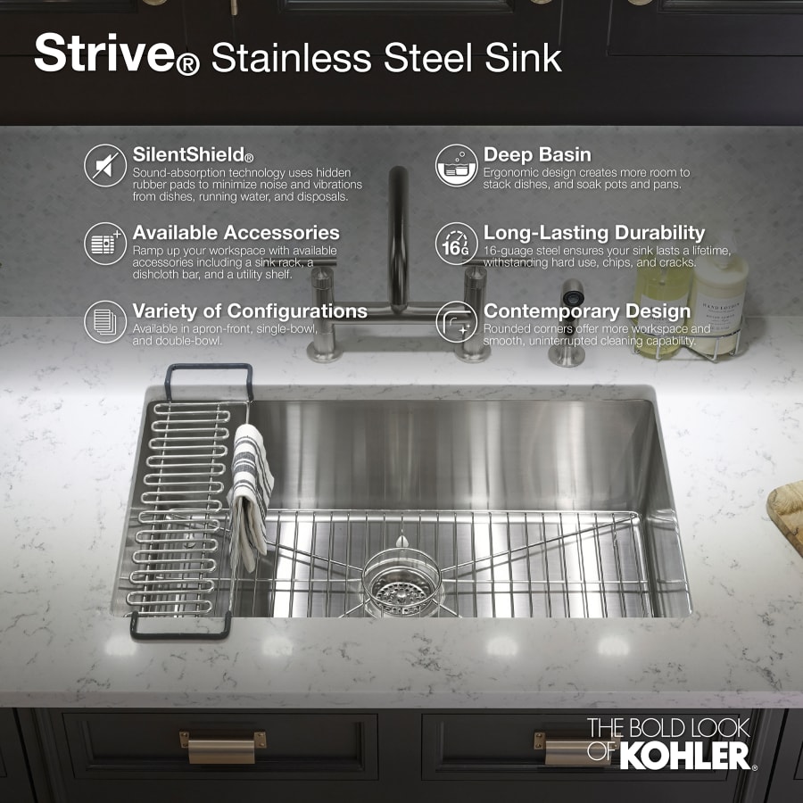 Kohler strive undermount kitchen sink with basin rack outlet