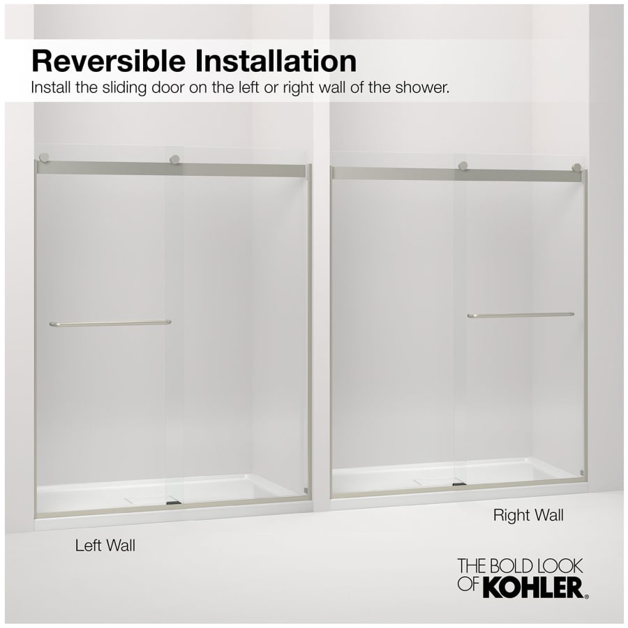 Revel 59-5/8 in. x 55-1/2 in. Frameless Sliding Bathdoor in Anodized Brushed Nickel with Handle Revel 59-5/8 in. x 55-1/2 in. Frameless Sliding Bathdoor in Anodized Brushed Nickel with Handle
