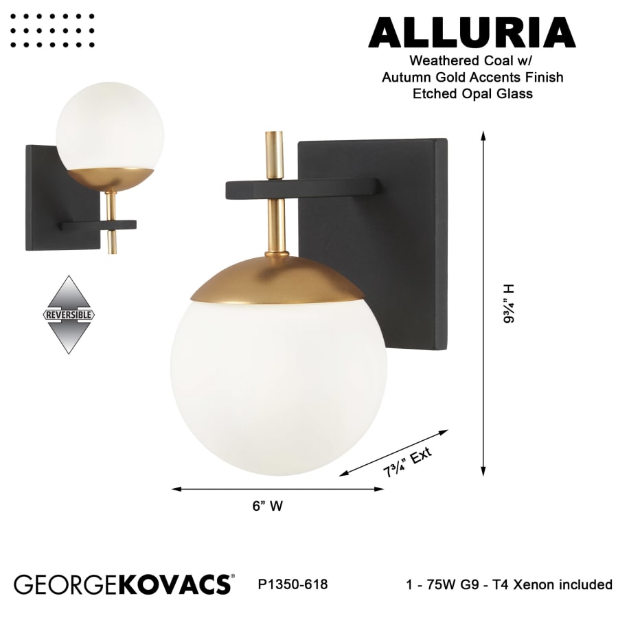 George Kovacs Alluria P1350 618 Wall Light Weathered Black W Autumn Gold