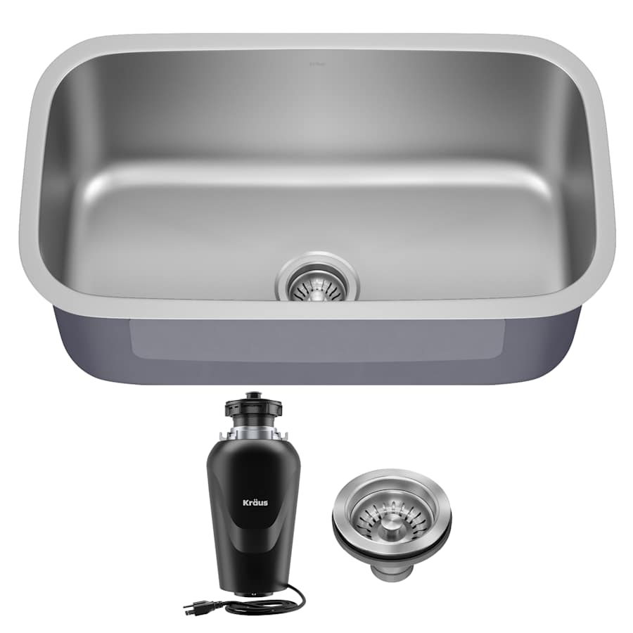 Kraus Premier 31 1/2” Undermount Single Bowl 18-Gauge Stainless Steel Kitchen Sink with WasteGuard Continuous Feed Garbage Disposal Stainless Steel
