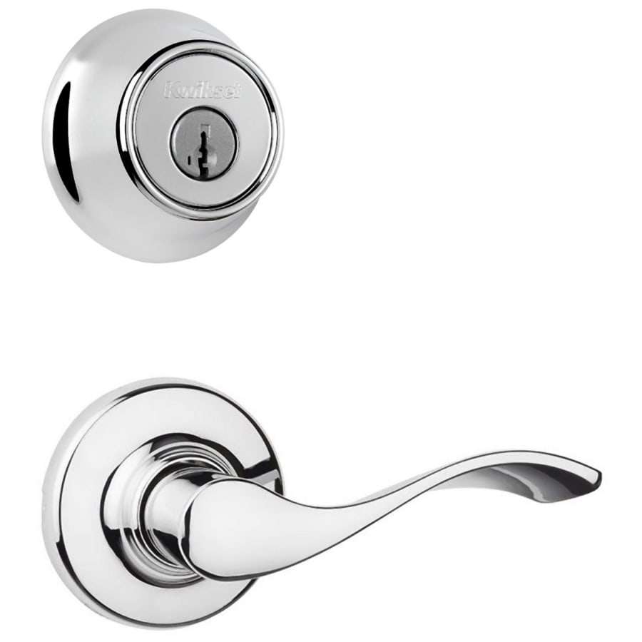 Kwikset Balboa Passage Lever Set and Single Cylinder Keyed Entry Deadbolt Combo with SmartKey from the 660 Series Polished Chrome