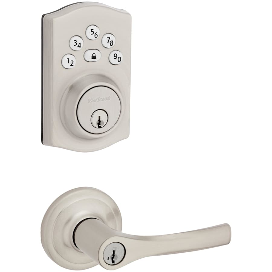 Kwikset Henley Single Cylinder Lever Set and Powerbolt Electronic Keypad Deadbolt Combo Pack with SmartKey Satin Nickel