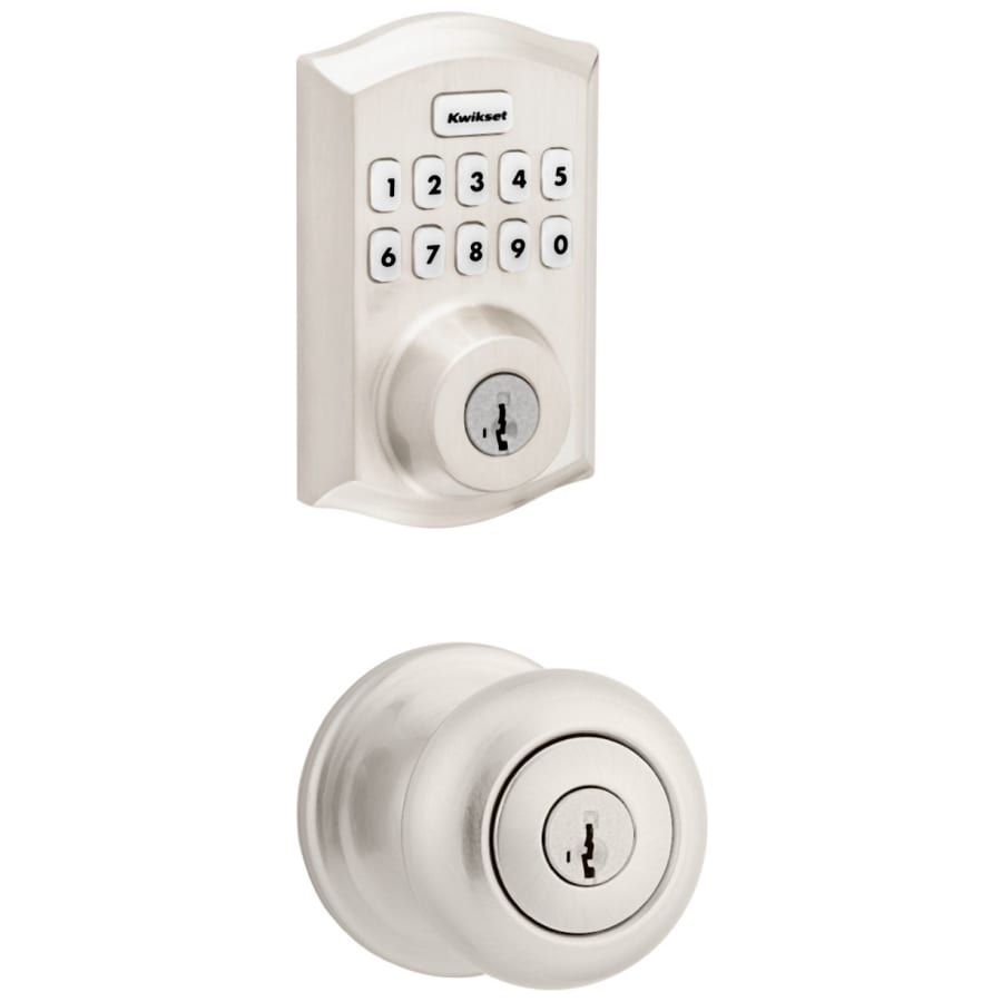 Kwikset SmartKey Juno Satin Nickel Knob and Single Cylinder Deadbolt ANSI/BHMA Grade 2 KW1 1-3/4 in. Kwikset SmartKey Juno Satin Nickel Knob and Single Cylinder Deadbolt ANSI/BHMA Grade 2 KW1 1-3/4 in.