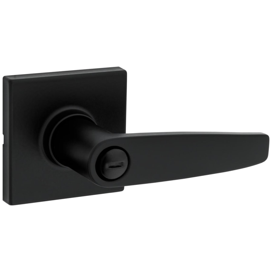 Kwikset Winston Privacy Door Lever Set with Square Rose from the Safe Lock Collection Matte Black