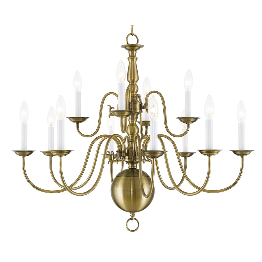 Livex Lighting Williamsburg 12 Light 2 Tier Chandelier Antique Brass