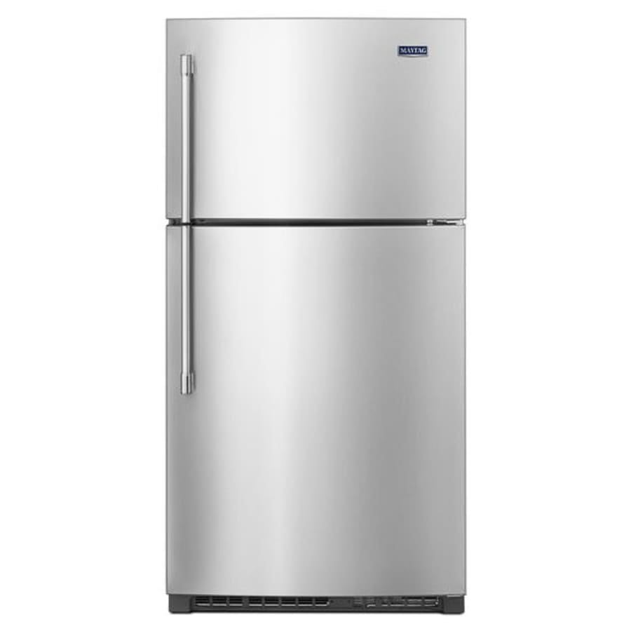 Maytag 33 Inch Wide 21.24 Cu. Ft. Top Mount Refrigerator with PowerCold and EvenAir Cooling Tower Finger Print Resistant Stainless Steel