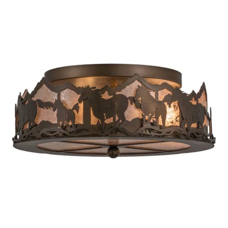 Meyda Tiffany Running Horses 3 Light 16" Wide Semi-Flush Drum Ceiling Fixture - Antique Copper Finish - GU24 Bulb Base Antique Copper