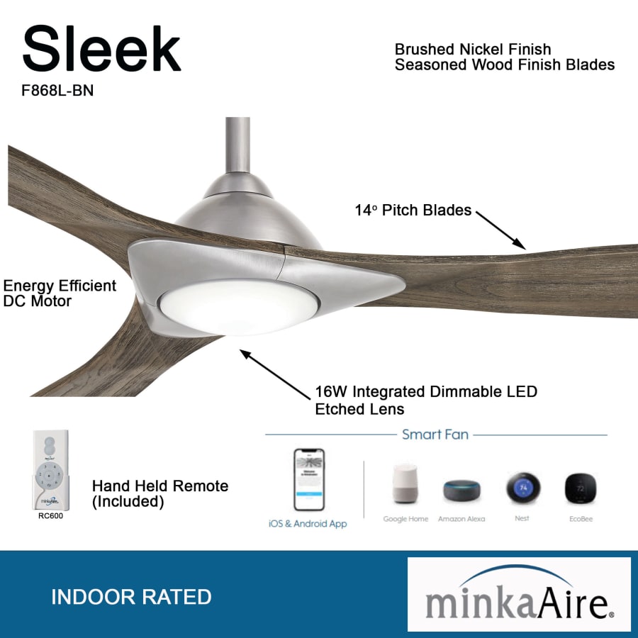 Minka Aire F868L-BN Sleek 60 inch Smart LED Ceiling Fan - Thumbnail 5