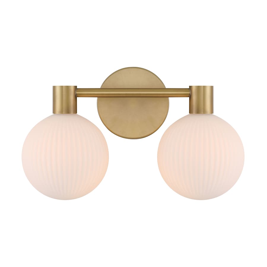 Minka Lavery Fenton 2 Light 15" Wide Bathroom Vanity Light with Ribbed Glass Shades Legacy Brass