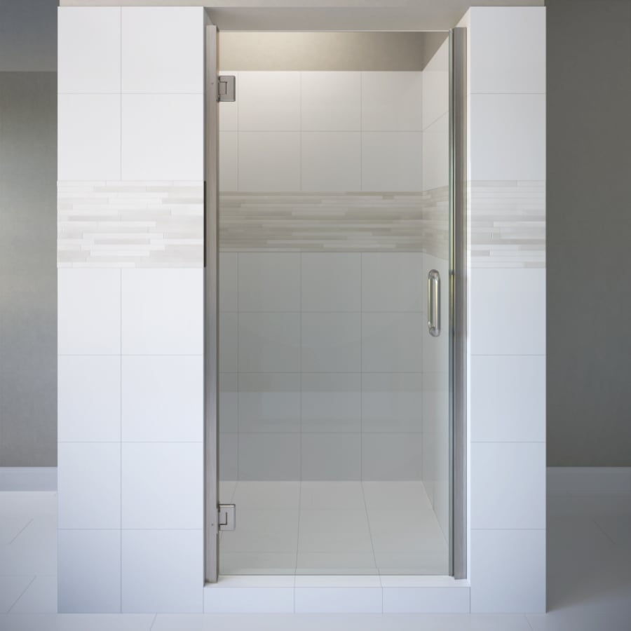 Miseno Sway 76" High x 24" Wide Hinged Frameless Shower Door with Clear Glass Brushed Nickel