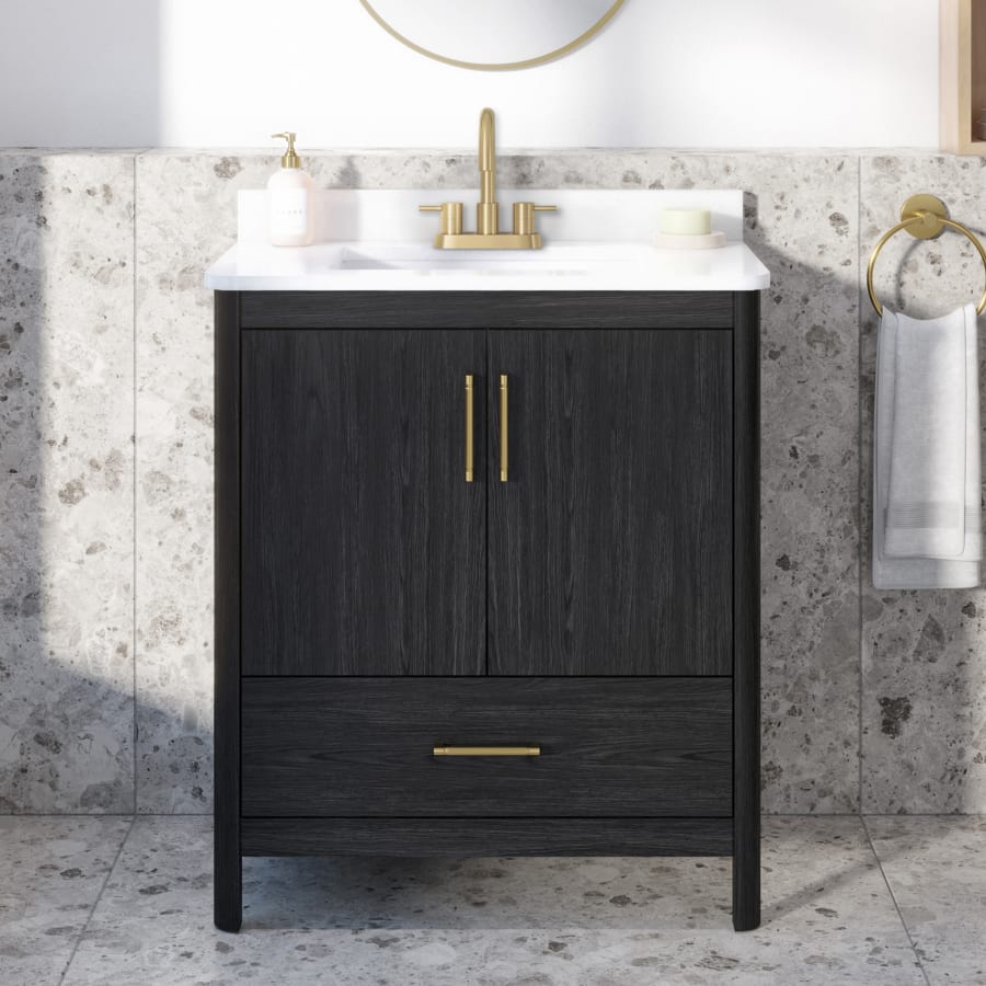 Miseno Hobart 29" Free Standing Single Basin Vanity Set with Cabinet and Marble Vanity Top Ebony Wood