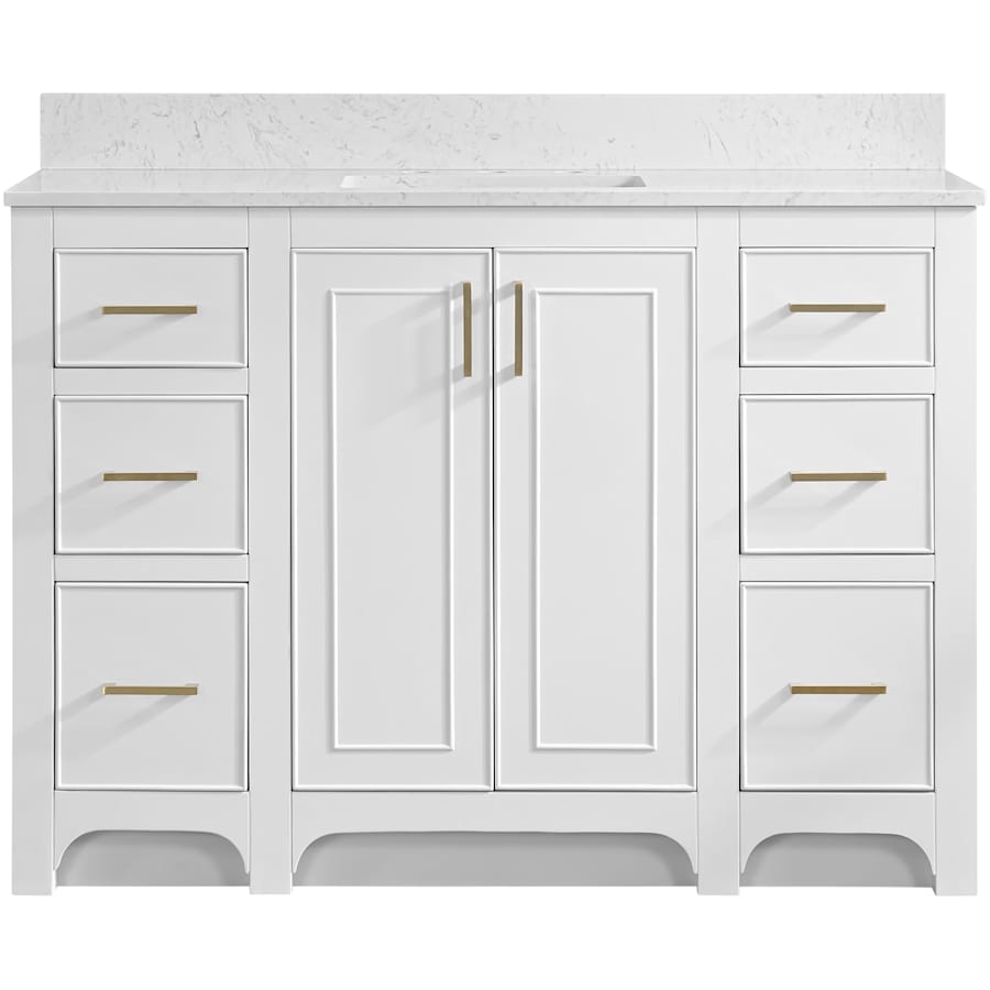 Miseno Lucerne 48" Single Basin Vanity Set with 3/4" Marble Stone Composite Top, Rectangular Sink, USB Port, and Electrical Outlet Bright White