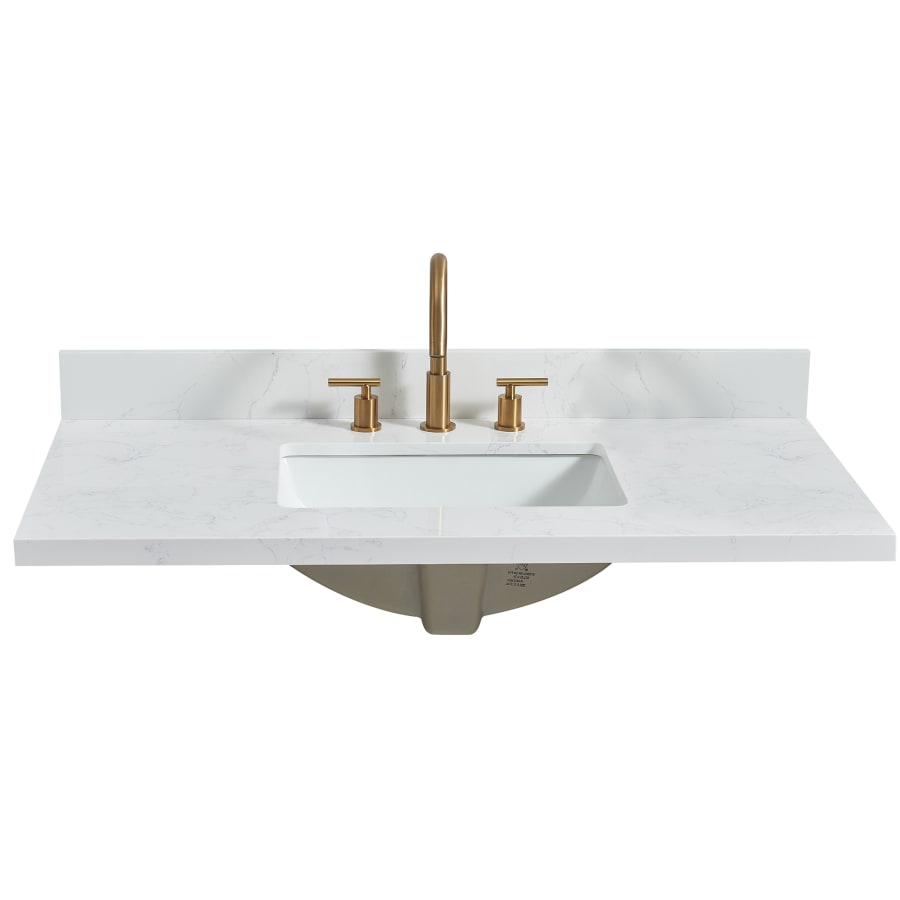 Miseno Jaen 43" Stone Vanity Top with Backsplash and Ceramic Sink Grain White