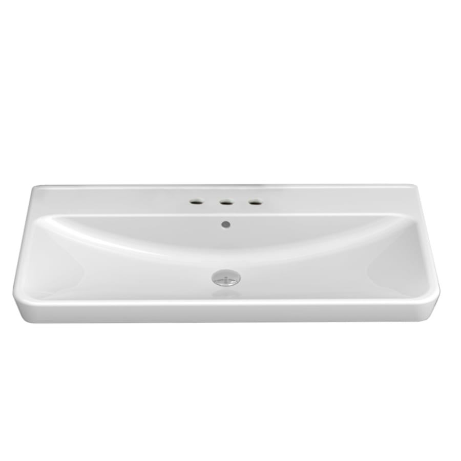 Nameeks Belo Wall Mounted Vessel Bathroom Sink in White with 3 Faucet Holes Nameeks Belo Wall Mounted Vessel Bathroom Sink in White with 3 Faucet Holes