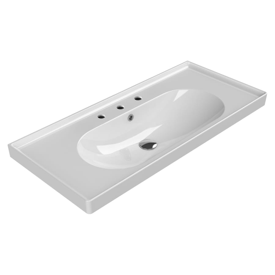 Nameeks Belo Wall Mounted Vessel Bathroom Sink in White with 3 Faucet Holes Nameeks Belo Wall Mounted Vessel Bathroom Sink in White with 3 Faucet Holes