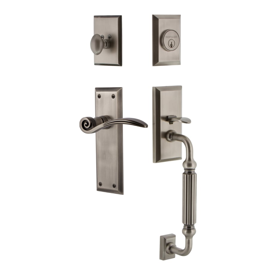 Nostalgic Warehouse New York Plate 2-3/8 in. Backset Antique Pewter F Grip Entry Set New York Knob Nostalgic Warehouse New York Plate 2-3/8 in. Backset Antique Pewter F Grip Entry Set New York Knob