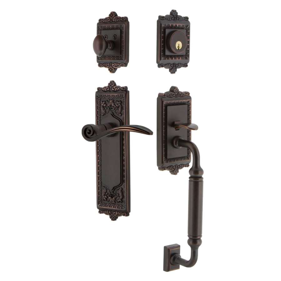 Nostalgic Warehouse      Egg and Dart Plate 2-3/4 in. Backset Timeless Bronze C Grip Keyed Entry Door Handleset with Egg and Dart Knob
