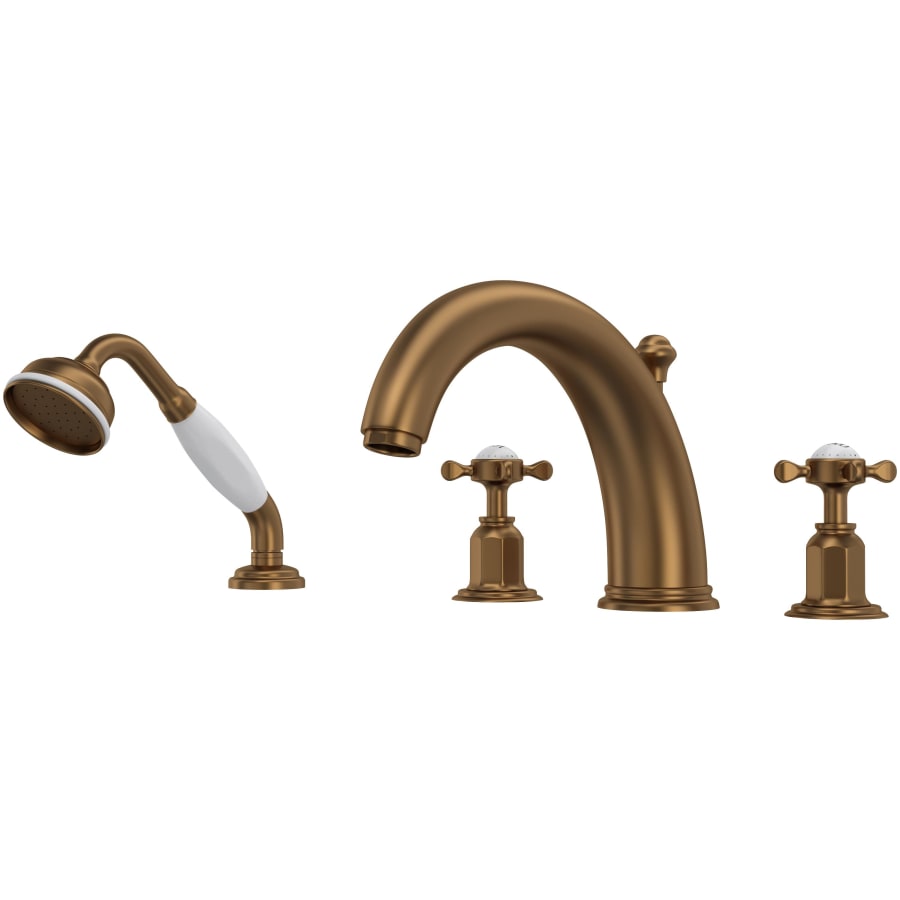 Perrin and Rowe Edwardian Deck Mounted Roman Tub Filler with Built-In Diverter - Includes Hand Shower English Bronze