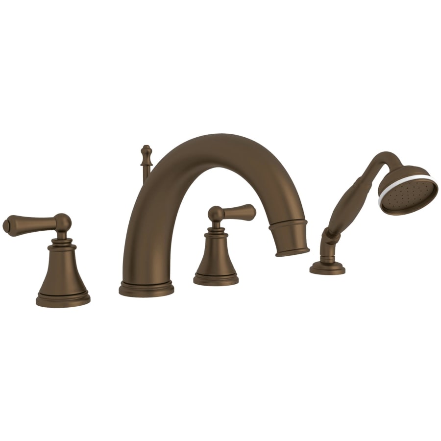 Perrin and Rowe Georgian Era Deck Mounted Roman Tub Filler with Built-In Diverter - Includes Hand Shower English Bronze