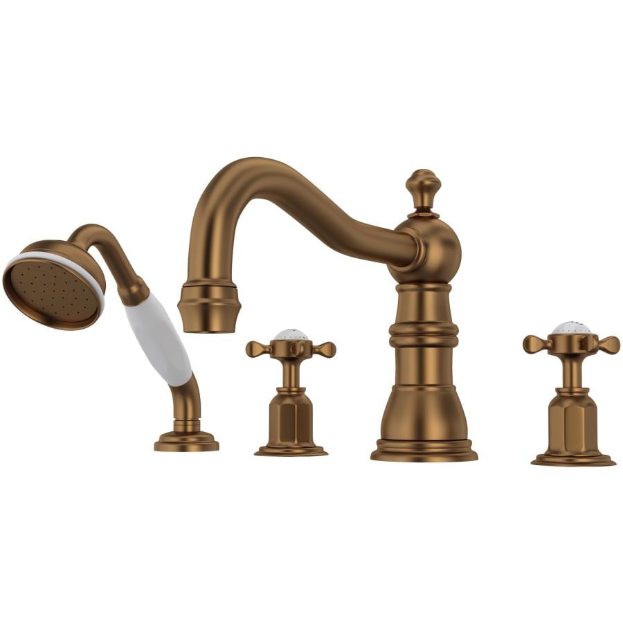Perrin and Rowe Edwardian Deck Mounted Roman Tub Filler with Built-In Diverter - Includes Hand Shower English Bronze