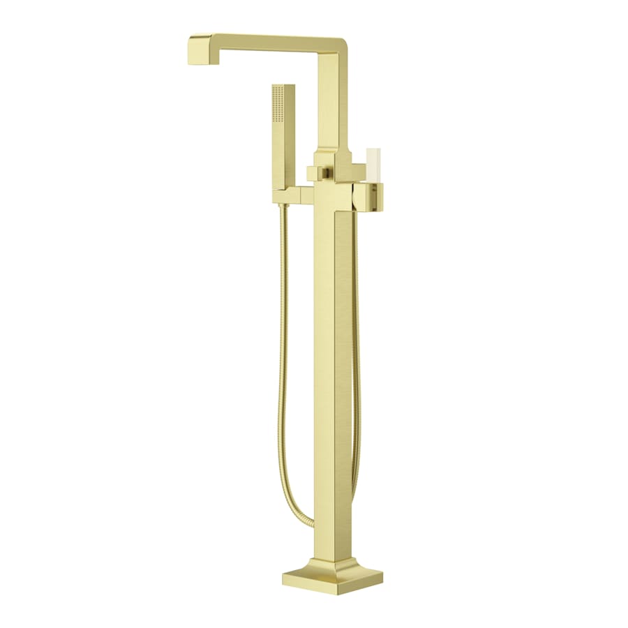Pfister Verve Floor Mounted Tub Filler with Built-In Diverter and Hand Shower - Less Rough In and Handle Brushed Gold