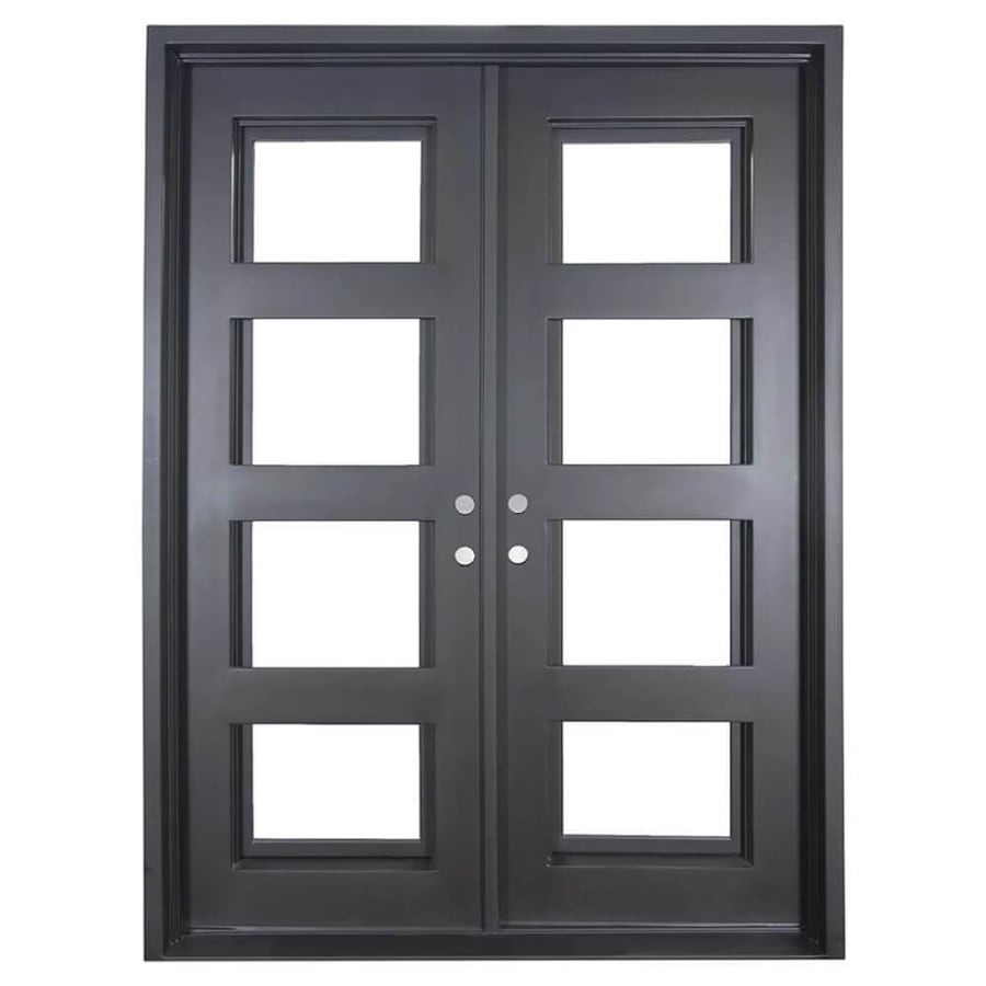 Pinkys Iron Doors Knox Double Flat 74" x 90" Right Hand Outswing Door with Low-E Glass, Black Hinges and 6"Jamb Black