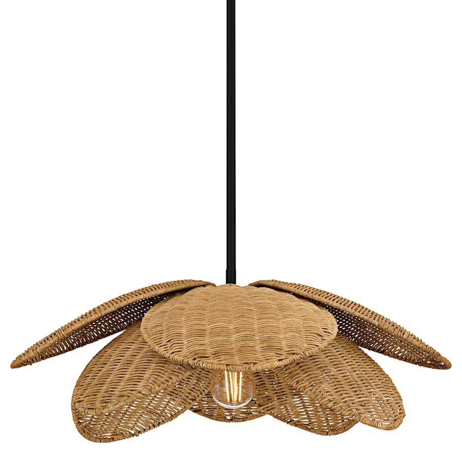Quoizel Willa 22" Wide Pendant with Natural Rattan Shade / Converts to Semi-Flush Matte Black