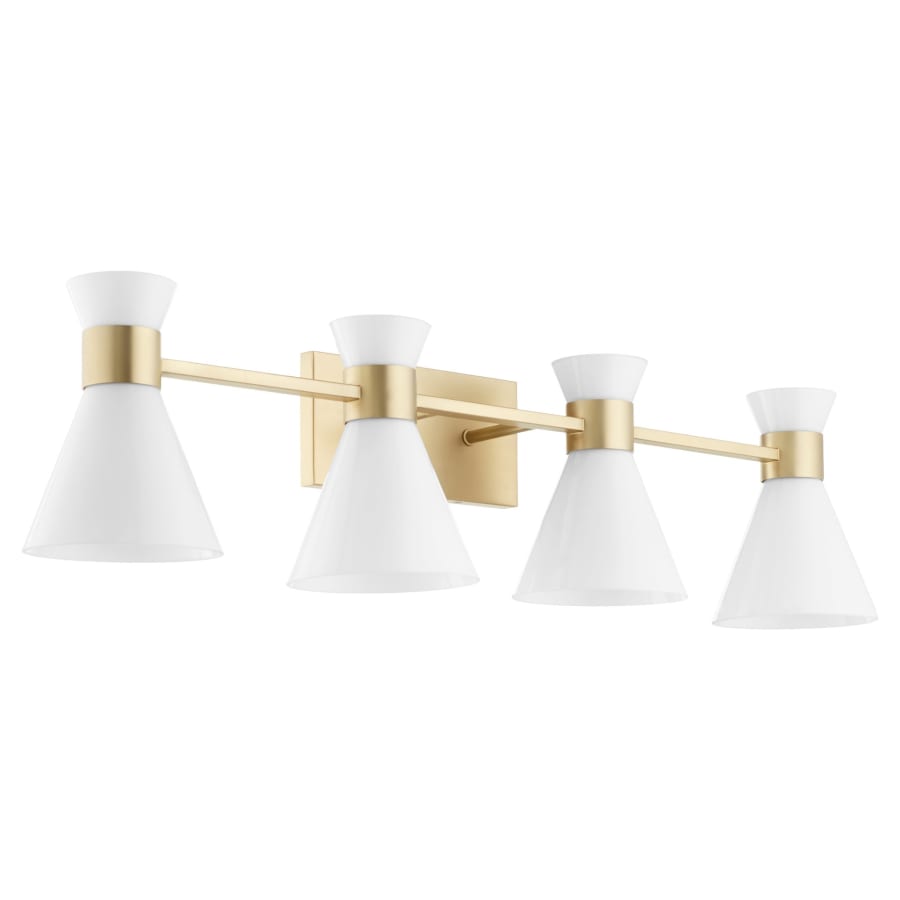 Quorum International Beldar 4 Light 38" Wide Vanity Light Aged Brass / Gloss Opal