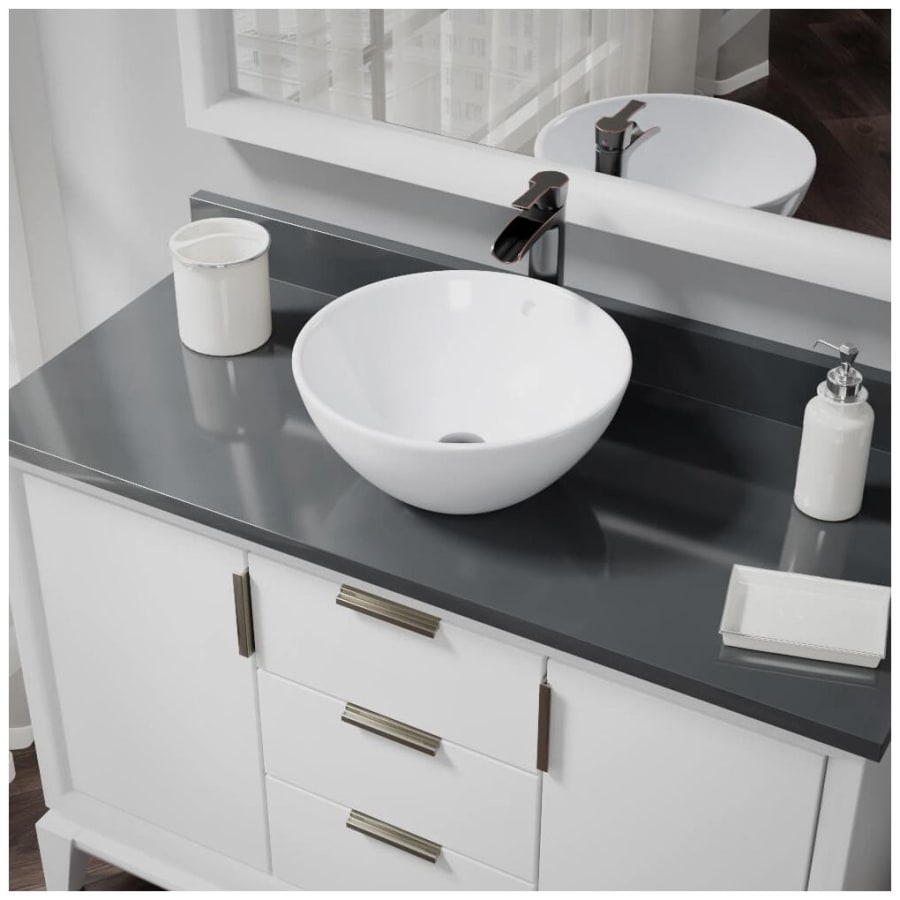 Porcelain Vessel Sink in White with 7007 Faucet and Pop-Up Drain in Brushed Nickel