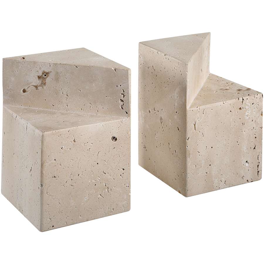 Ren Wil Attle Travertine Minerals and Rocks Sculpture - Set of 2