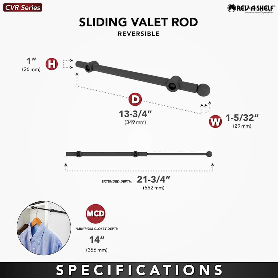 Rev-A-Shelf Designer Series Closet Valet Rod - Thumbnail 3