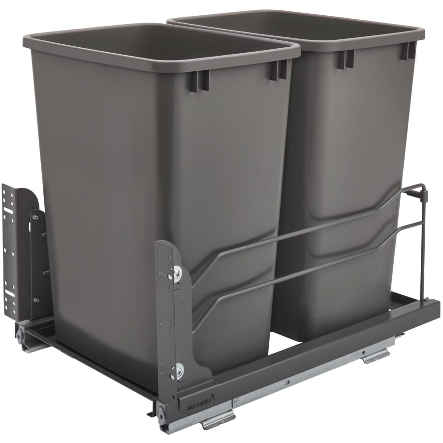 Rev-A-Shelf Modern 14-1/2"W Steel Bottom Mount Double 35 Qt / 8.75 Gallon Pull Out Trash Can with Soft Close Slides Orion Gray