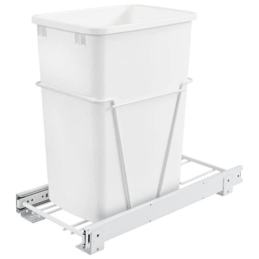 Rev-A-Shelf Classic 10-1/2"W Steel Frame Pull Out Single 35Qt / 8.75 Gallon Trash / Waste Bin with Full Extension Slides White