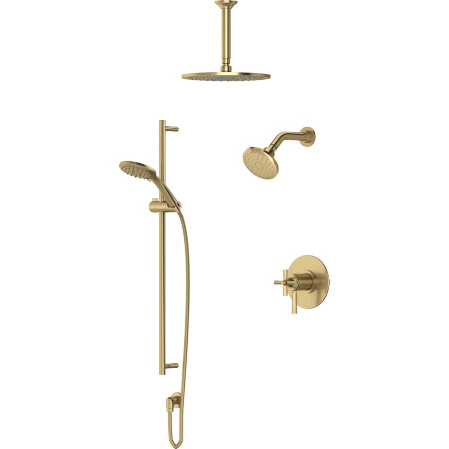 Rohl Modelle Pressure Balanced and Thermostatic Shower System with Shower Head, Hand Shower, Slide Bar, Shower Arm, Hose, and Valve Trim Antique Gold