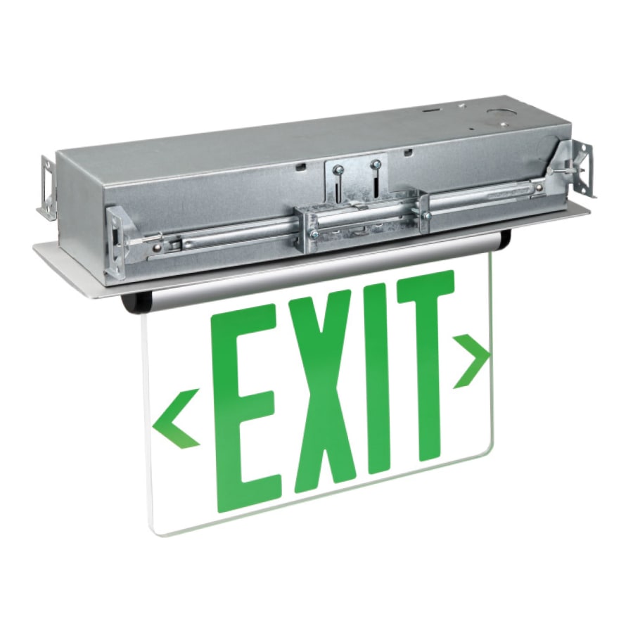 RP Lighting and Fans 14" LED Recessed Single-Face Exit Sign with Brushed Aluminum Housing Brushed Aluminum / Green