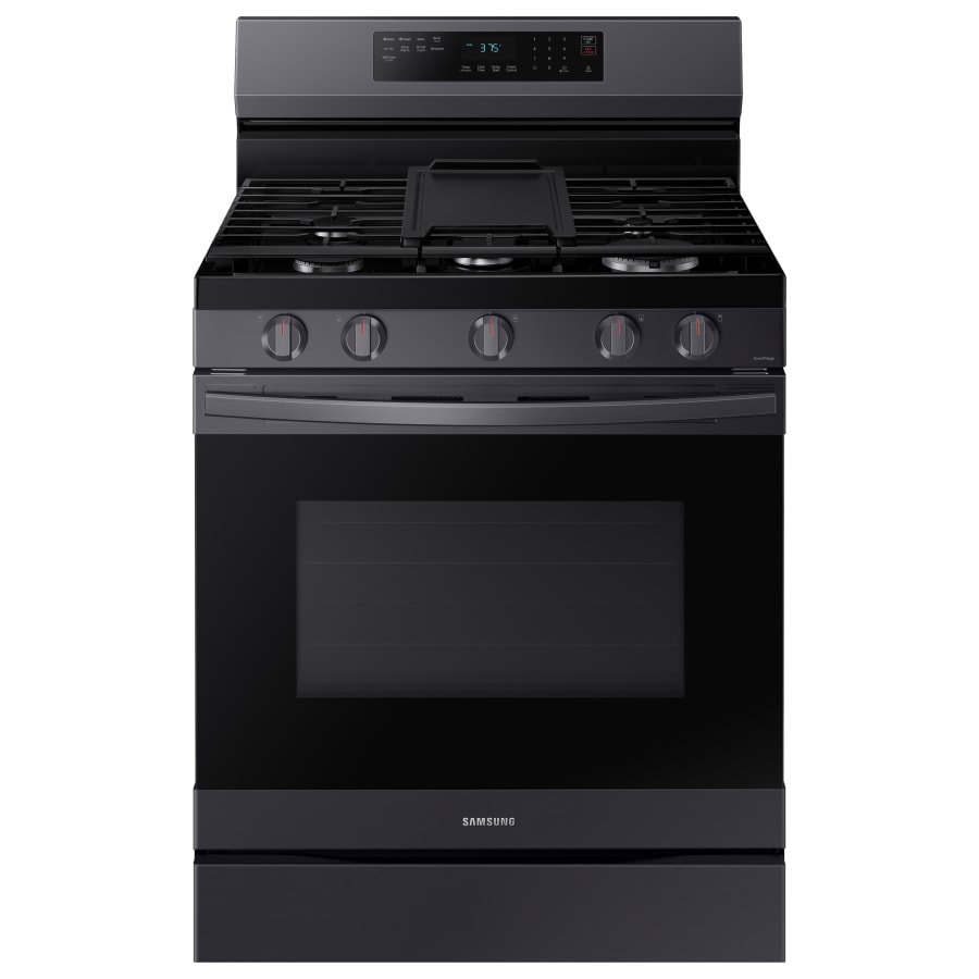 Samsung 30 Inch Wide 6 Cu. Ft. Free Standing Gas Range with No Pre-Heat Air Fry and Convection Fingerprint Resistant Black Stainless Steel