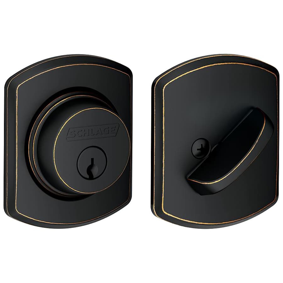 Schlage Single Cylinder Keyed Entry Deadbolt with Decorative Greenwich Rose Aged Bronze