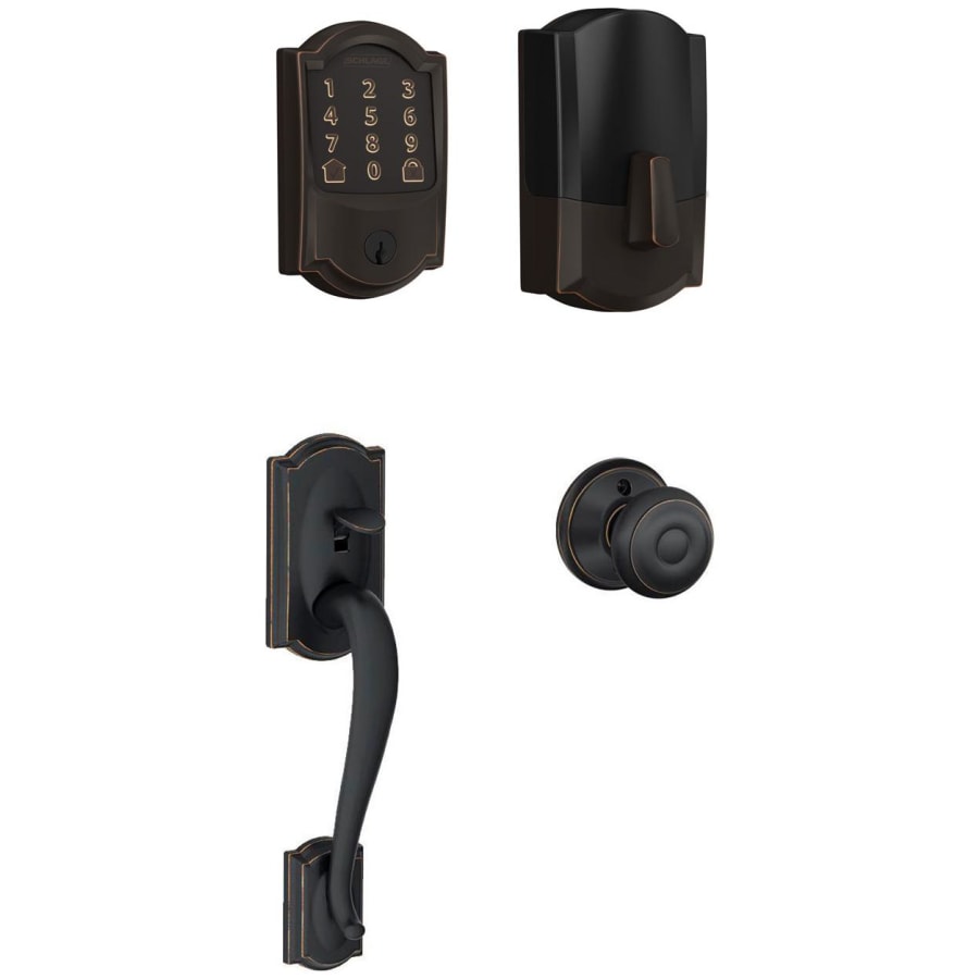 Schlage Encode WiFi Enabled Electronic Keypad Deadbolt with Camelot Entry Handleset and Georgian Knob Aged Bronze