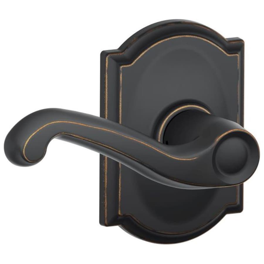 Schlage Flair Passage Door Lever Set with Decorative Camelot Trim Aged Bronze