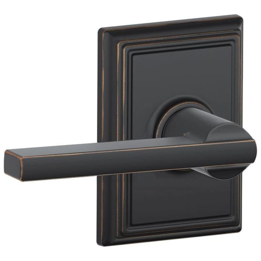 Schlage Latitude Reversible Passage Door Lever Set with Decorative Addison Trim Aged Bronze