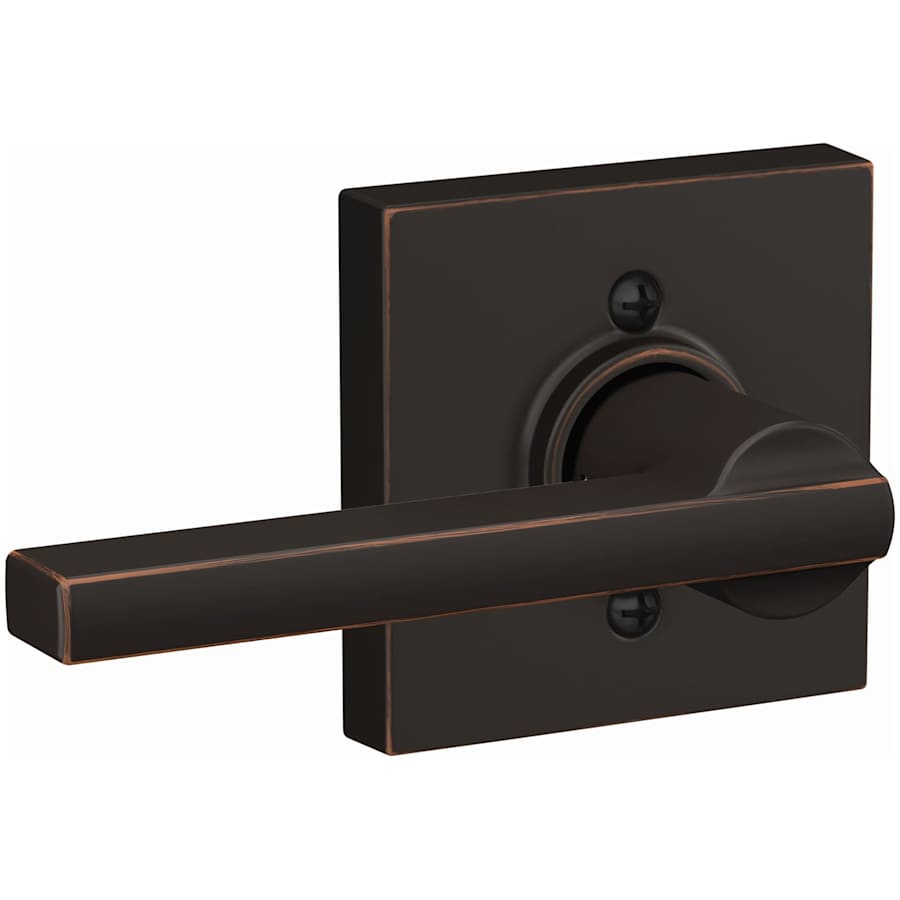 Schlage Latitude Non-Turning One-Sided Dummy Door Lever with Collins Trim Aged Bronze